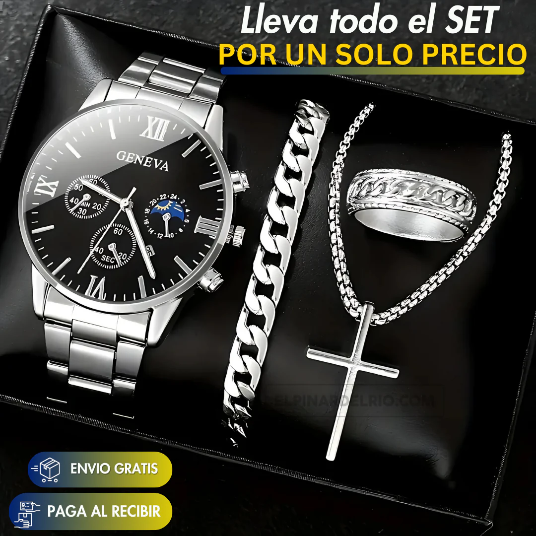 Master Set para hombres Reloj + Pulsera+ Collar + Anillo 50%OFF - Image 2