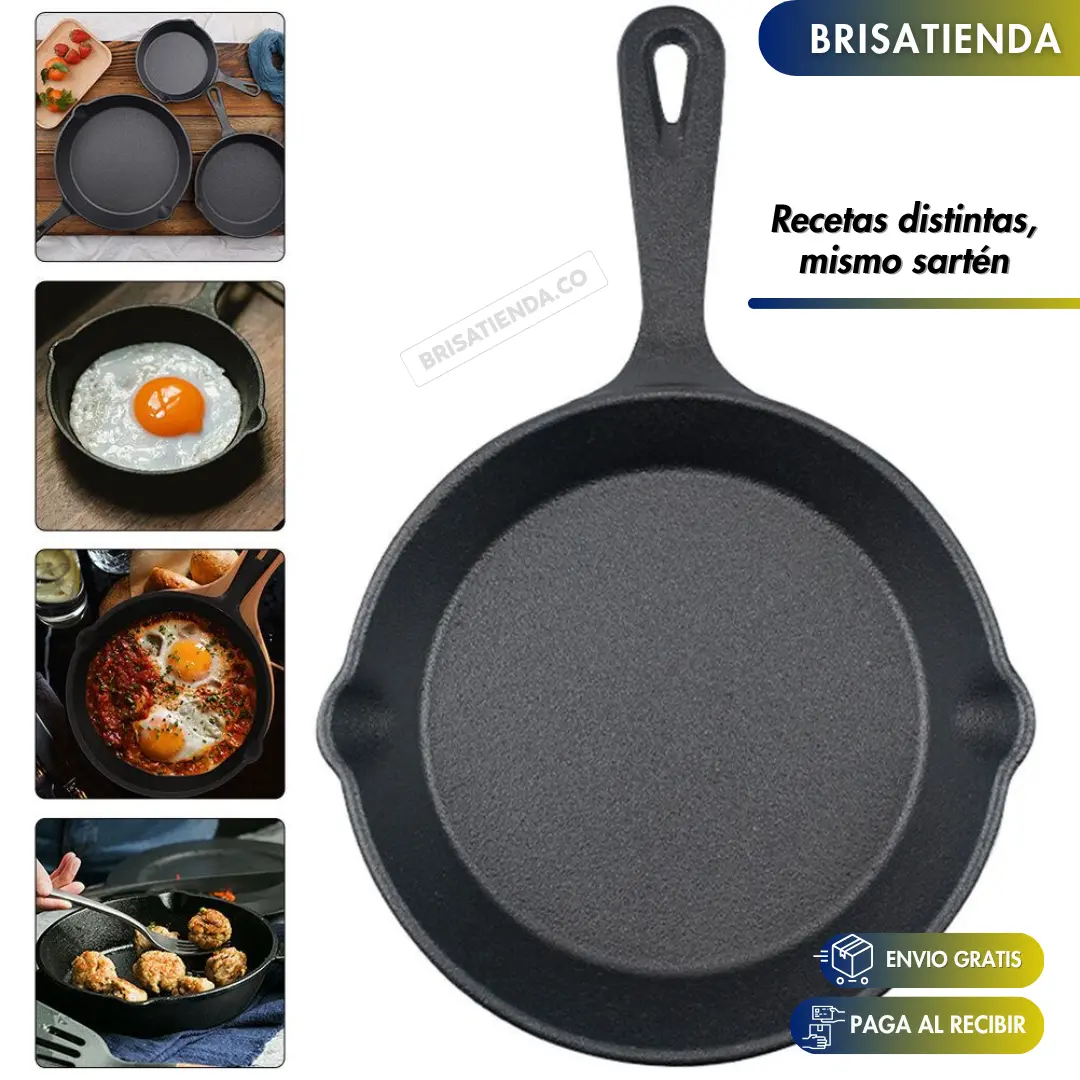 Set X 3 Sartenes De Hierro Fundido ChefCast + 3 FUNDAS  GRATIS+ Guía de Curado y Recetario TKT - Image 3
