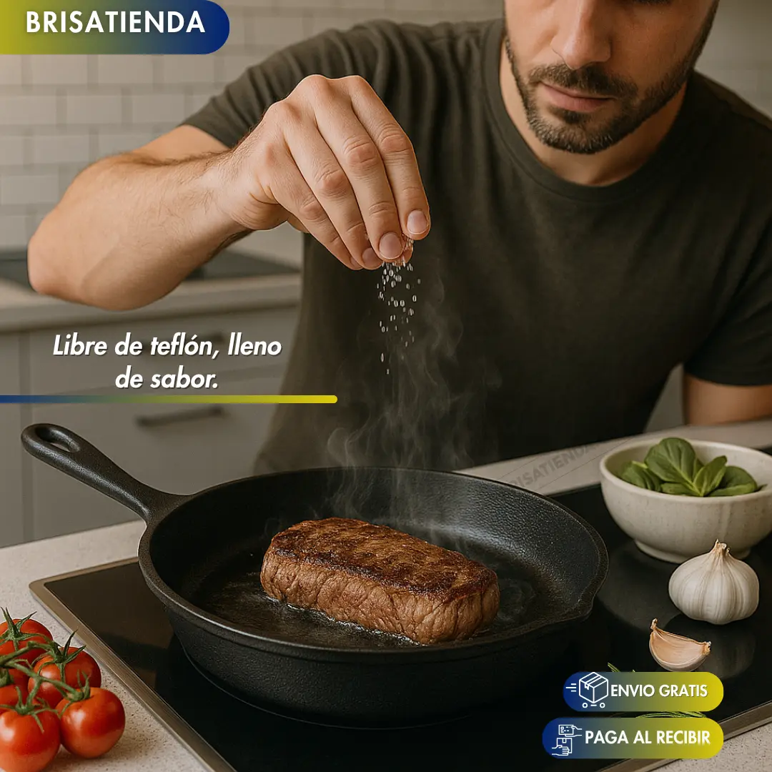 Set X 3 Sartenes De Hierro Fundido ChefCast + 3 FUNDAS  GRATIS+ Guía de Curado y Recetario TKT - Image 5